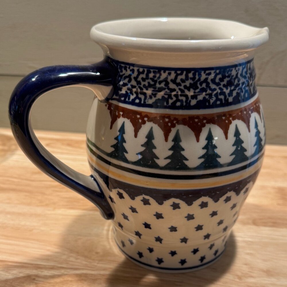 Polish Pottery Original Boleslawiec 7" Pitcher Trees and Stars Perfect Condition - Picture 2 of 6